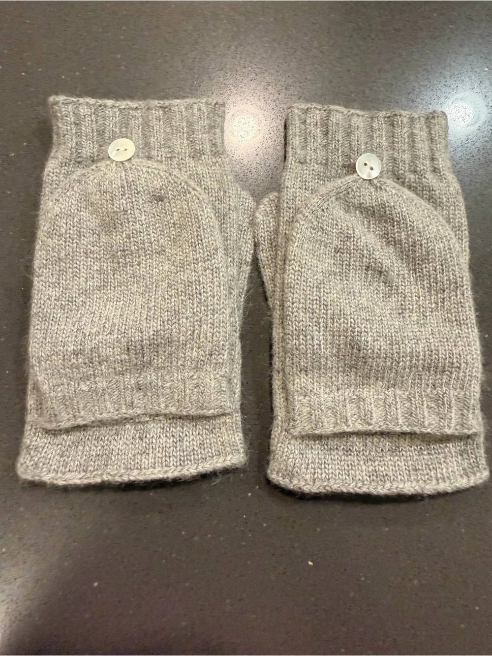 Portolano Cashmere Wool Convertible Fingerless Gloves Mittens Gray NWOT